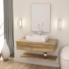 Bancada para Banheiro 80cm com Cuba Aria Rt41 Prateleira e Espelheira 