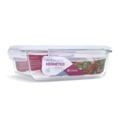 Pote de Vidro Retangular Hermético Marmita Tampa Plástico Alimentos 15