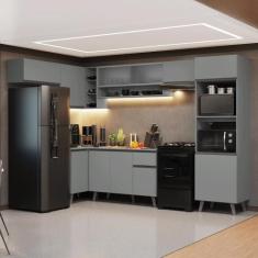 Armário de Cozinha Completa de Canto 465cm Cinza Nice Madesa 08, Cinza