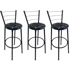 Kit 3 Banquetas Alta Preta com Encosto Assento Floral Preto Jaddi