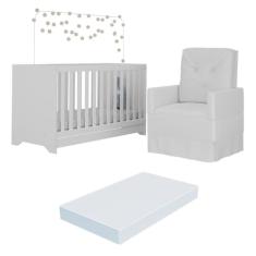 Berço 3x1 com Colchão Incluso e Poltrona de Amamentação Elza Multimóveis Mp4094 Branco