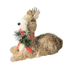 Rena Deitada De Palha Com Brilho 28X33X20Cm Enfeite De Natal