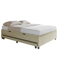 Bicama Casal Box com Baú 138x188cm Samy S05 Veludo Bege - Mpozenato