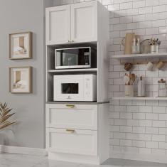 Torre Quente 2 Portas 2 Gavetas 2 Nichos para Forno e Microondas Arizona CabeCasa MadeiraMadeira Branco