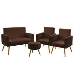 Kit Poltrona Namoradeira e 2 Poltronas Estofada Sala De Estar Vega Rod