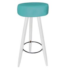 Kit 03 Banqueta Alta Flora Pés Palito em Madeira Branco para Bar Bistr