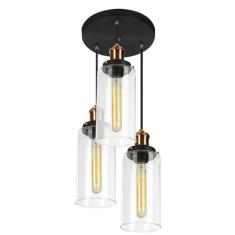 Lustre Pendente Triplo Château Cilindrico Vidro Preto Cobre - MARRYLUZ