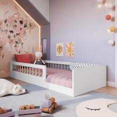 Cama Infantil de Chão Montessoriana Menino e Menina Solteiro 194cm com Grade Proteção