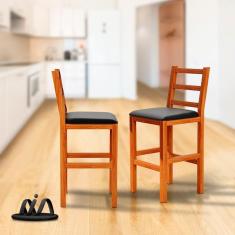 Conjunto 2 Banquetas Altas Madeira Maciça Assento Estofado Preto Fênix Movelar