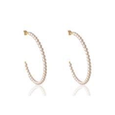 Brinco De Argola Com Pérolas Pequenas Folheado Em Ouro 18K