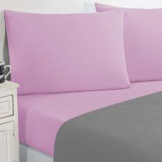 Jogo De Cama Malha Lençol 100% Algodão Gran Moratta 4 Peças Queen - Cinza/Rosa