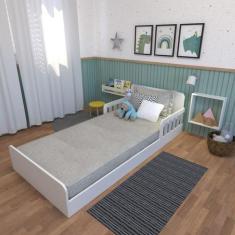 Cama Infantil Montessoriana Solteiro New Cori Yescasa Branco/Cinza Cri