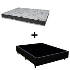 Cama Box Viúva 128 Tecido Sintético Preto Com Colchão Miller Bello Box - 100% Espuma - D33 Cinza 54x128x188