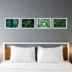 Quadro Decorativo Folhagem Folha 22x32cm Mold Branca Kit 4un - Quartin