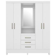 Guarda Roupa Capelinha 4 PT Com Espelho 43220 Branco Rosa Flex Demobile