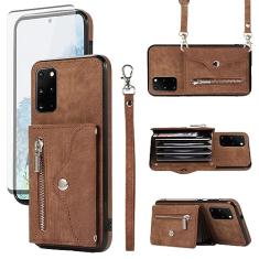Capa de telefone para Samsung Galaxy S20 Plus S20+ 5G capa carteira com protetor de tela de vidro temperado alça transversal alça transversal suporte para cartão de crédito S20+5G S20plus 20S + S2O S