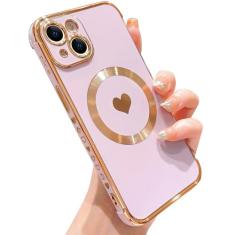 IDweel Capa magnética para iPhone 13 – Compatível com Magsafe, elegante borda de revestimento de luxo com tema de amor, ajuste fino e leve, resistente a arranhões para iPhone 13 de 6,1 polegadas, roxo