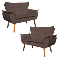 Kit 2 Poltronas Namoradeiras Pés Palito 2 Lugares Suede Marrom Ibiza
