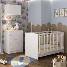 Berço 3 em 1 com Armário Aéreo e Cômoda Multimóveis Mp4146 Branco