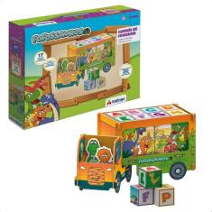 Brinquedo Caminhão ABC Playset Fofossauros 17 Peças em Madeira MDF +3 