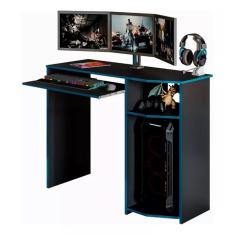 Mesa Escrivaninha Gamer Para Computador e Notebook Preto Com Azul 