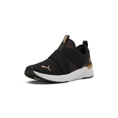 PUMA Tênis de treino feminino Softride Harli, preto-branco-dourado, 37, Preto-branco-dourado, 35