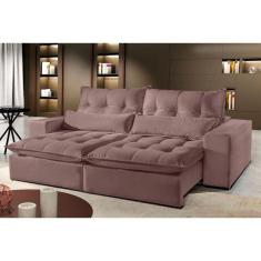 Sofá 3 Lugares Retrátil E Reclinável Máximo 2.30m Veludo Rose Móveis Mix Rose