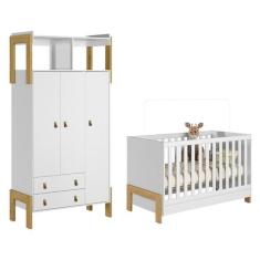 Quarto de Bebê Fantasia Guarda Roupa e Berço Branco - Qmovi