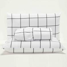 Jogo Cama Lençol Square King Quadriculado 3 Peças Branco