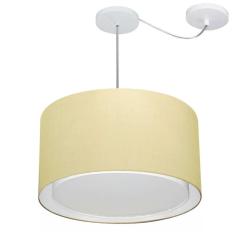 Lustre Pendente Cilíndrico Com Desvio Md-4313 Cúpula em Tecido 45x30cm Algodão Crú - Bivolt