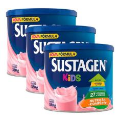 Complemento Alimentar Sustagen Kids Morango Lata 380g  Kit com três un