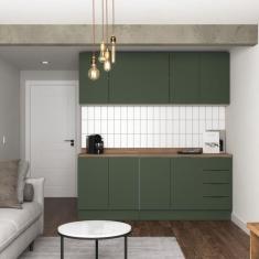 Cozinha Modulada 4 Peças com Tampo 2 Aéreos 5 Portas e 2 Balcões Ipanema CabeCasa MadeiraMadeira Verde Folha/Branco