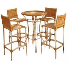 Conjunto De 3 Banquetas E Bistrô Em Alumínio  Avelã