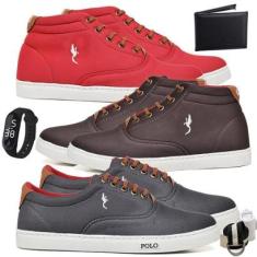Kit 3 Tênis Casual + Acessórios + Relógio Dia a Dia Macio-Masculino