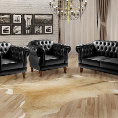 Conjunto Sofá Duquesa Chesterfield 2 Lugares e 2 Poltronas Preto
