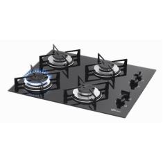 Cooktop a Gás Fischer 4 Bocas com Mesa de Vidro Preto  Bivolt, Preto, 