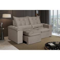 Sofá 3 Lugares Retrátil E Reclinável Atlantis Veludo Bege Castor