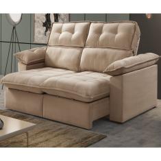 Sofá Retrátil E Reclinável 3 Lugares Com Molas 2,10m Carrancas Veludo Pillow 20cm Areia