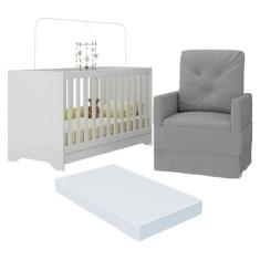 Berço 3 em 1 com Colchão e Poltrona Amamentação Multimóveis Mp4159 Branco/cinza