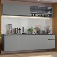 Armário De Cozinha Completa Suspenso 240cm Nice Madesa 05 Cinza
