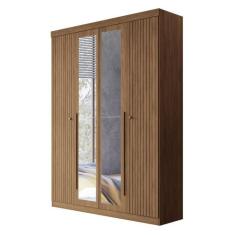 Guarda Roupa Solteiro Buriti Ripado 4 Portas com Espelho - Santos Andi