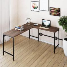 Mesa de Escritório em L Estilo Industrial 150x140cm Active Nogal/Preto