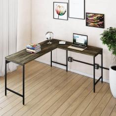 Mesa de Escritório em L Estilo Industrial 150x140cm Active Carvalho Dark/Preto