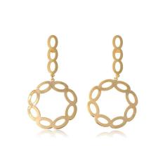 Brinco Com Fio E Círculo Com Arcos Folheado Em Ouro 18K