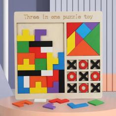 Quebra Cabeça Montessori 3 Em 1 Tetris Tangram Jogo Da Velha
