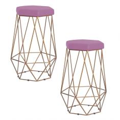 Kit 2 Banqueta Rubel Base Gold Veludo Rosê Gran Belo