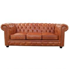 Sofá 3 Lugares Sala De Estar 235cm Chesterfield Pés Madeira
