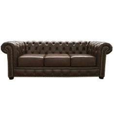 Sofá 3 Lugares Sala De Estar 235cm Chesterfield Pés Madeira