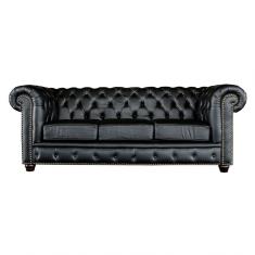 Sofá 3 Lugares Sala De Estar 235cm Chesterfield Pés Madeira