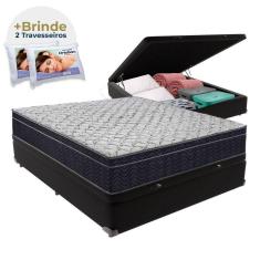 Cama Box Baú Preto Casal Extra Firme Airtech D45 Ortobom